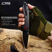 CJRB Feldspar J1912 AR-RPM9 Steel Black PVD Coated Blade Carbon Fiber Handle Folding Knives - Carbon Fiber (J1912-BCF)