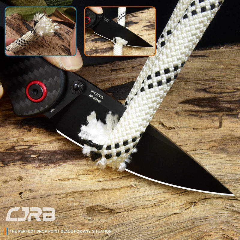CJRB Feldspar J1912 AR-RPM9 Steel Black PVD Coated Blade Carbon Fiber Handle Folding Knives - Carbon Fiber (J1912-BCF)