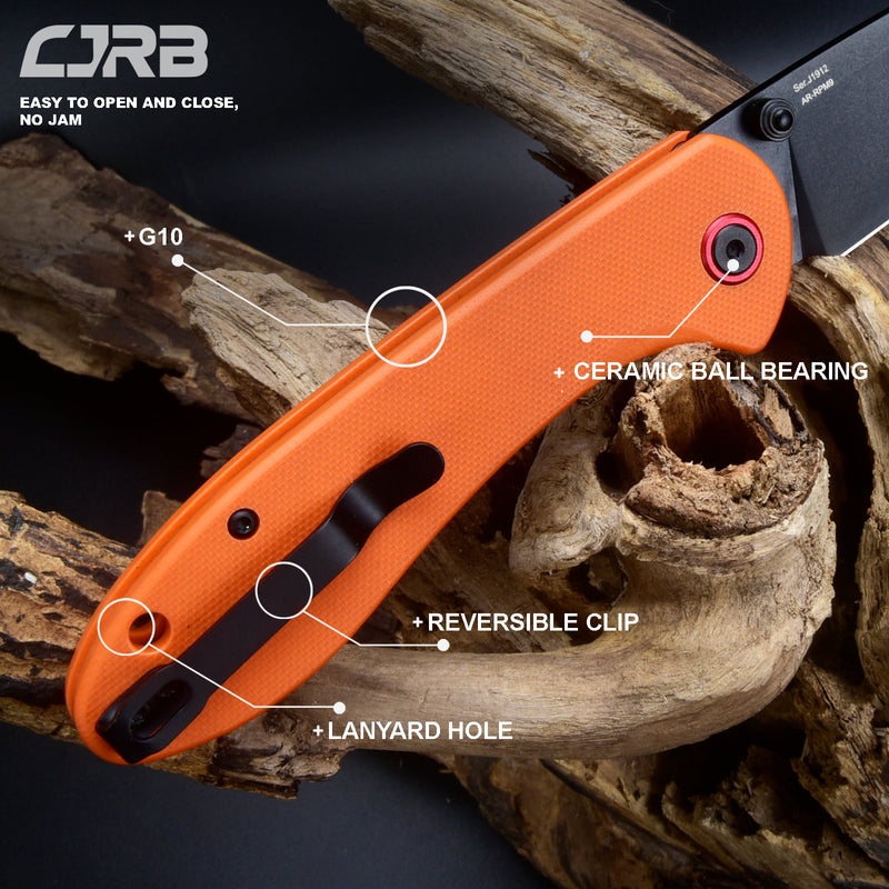 CJRB Feldspar J1912 AR-RPM9 Steel Black PVD Coated Blade G10 Handle Folding Knives - Orange (J1912-BOE)