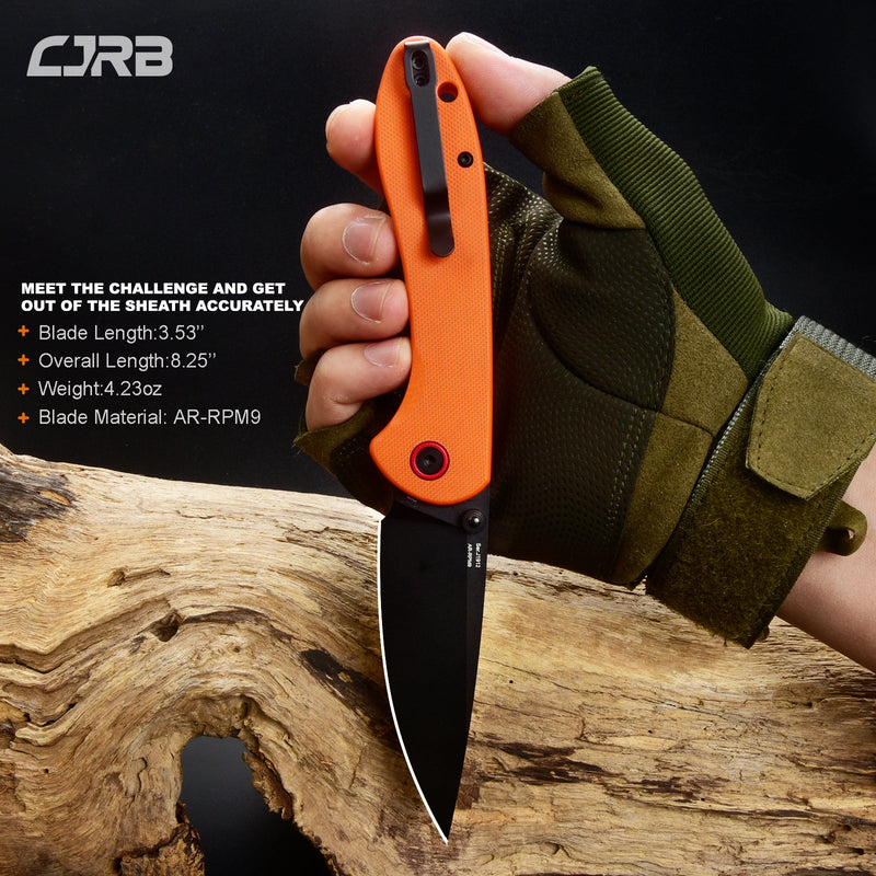 CJRB Feldspar J1912 AR-RPM9 Steel Black PVD Coated Blade G10 Handle Folding Knives - Orange (J1912-BOE)