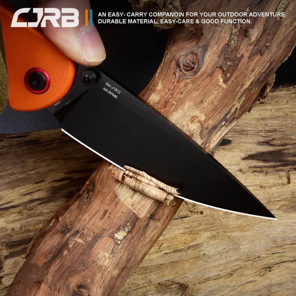 CJRB Feldspar J1912 AR-RPM9 Steel Black PVD Coated Blade G10 Handle Folding Knives - Orange (J1912-BOE)