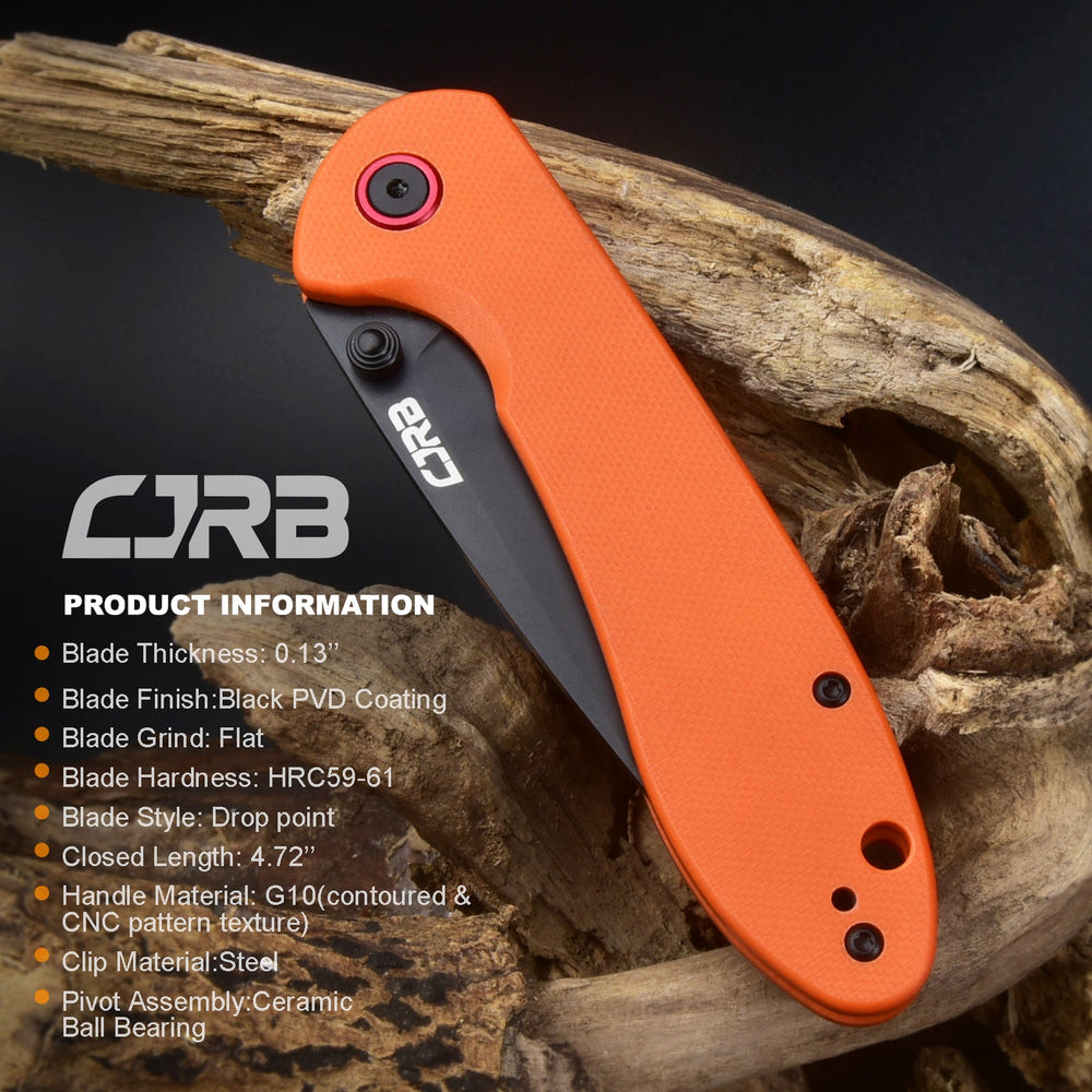 CJRB Feldspar J1912 AR-RPM9 Steel Black PVD Coated Blade G10 Handle Folding Knives - Orange (J1912-BOE)