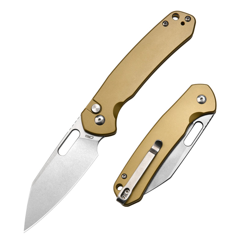 CJRB Pyrite Wharncliffe J1925A AR-RPM9 Steel Blade Steel Handle Folding Knives Brass Steel Color