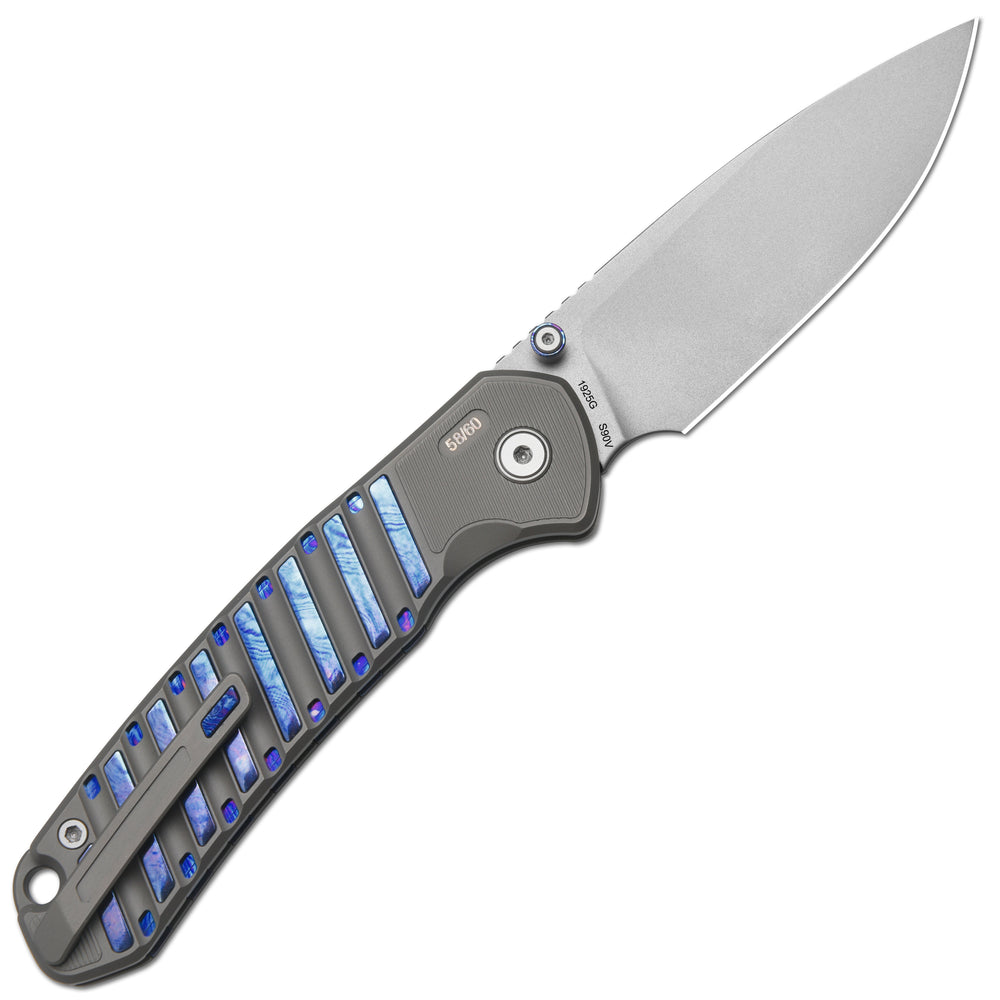 CJRB Galactic Pyrite J1925G S90V Blade Titanium and Titanium Damascus Inlay Handle Folding Knives(Limited edition)