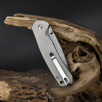 CJRB Pyrite J1925 DAMASCUS BLADE TITANIUM HANDLE FOLDING KNIVES