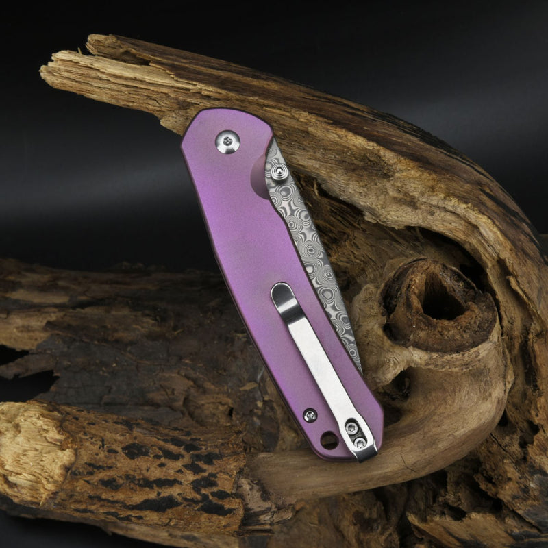 CJRB Pyrite J1925 DAMASCUS BLADE TITANIUM HANDLE FOLDING KNIVES