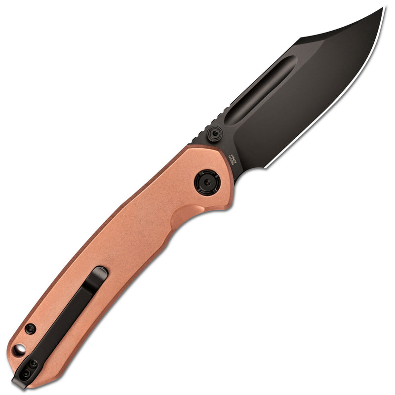 CJRB Bowie Pyrite Thumb Stud & Top Liner Lock Folding Knife Copper Handle (3.35'' 14C28N Steel Black PVD Coating Blade) J1942X-BCO (Exclusive)