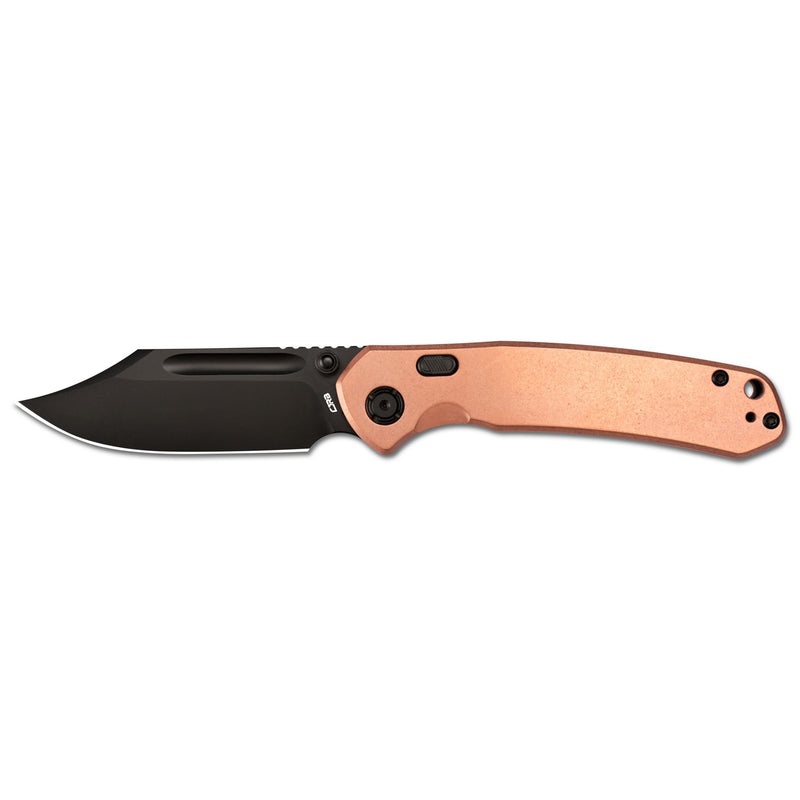 CJRB Bowie Pyrite Thumb Stud & Top Liner Lock Folding Knife Copper Handle (3.35'' 14C28N Steel Black PVD Coating Blade) J1942X-BCO (Exclusive)