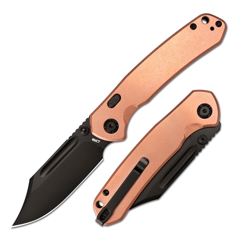 CJRB Bowie Pyrite Thumb Stud & Top Liner Lock Folding Knife Copper Handle (3.35'' 14C28N Steel Black PVD Coating Blade) J1942X-BCO (Exclusive)