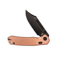 CJRB Bowie Pyrite Thumb Stud & Top Liner Lock Folding Knife Copper Handle (3.35'' 14C28N Steel Black PVD Coating Blade) J1942X-BCO (Exclusive)