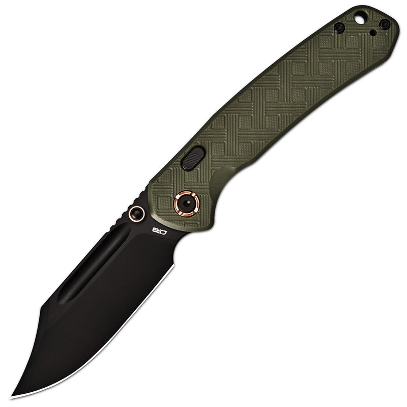 CJRB Bowie Pyrite Thumb Stud & Top Liner Lock Folding Knife Green CNC G10 Textured Handle (3.35'' AR-RPM9 Steel Black PVD Coating Blade) J1942X-BGN