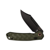 CJRB Bowie Pyrite Thumb Stud & Top Liner Lock Folding Knife Green CNC G10 Textured Handle (3.35'' AR-RPM9 Steel Black PVD Coating Blade) J1942X-BGN
