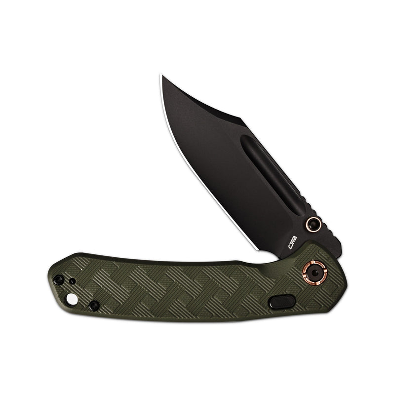 CJRB Bowie Pyrite Thumb Stud & Top Liner Lock Folding Knife Green CNC G10 Textured Handle (3.35'' AR-RPM9 Steel Black PVD Coating Blade) J1942X-BGN