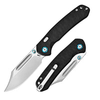 CJRB Bowie Pyrite Thumb Stud & Top Liner Lock Folding Knife Black CNC G10 Textured Handle (3.35'' AR-RPM9 Steel Stone Wash Blade) J1942X-BK