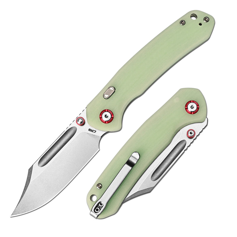 CJRB Bowie Pyrite Thumb Stud & Top Liner Lock Folding Knife G10(Glow In the Dark) Handle (3.35'' AR-RPM9 Steel Stone Wash Blade) J1942X-GD