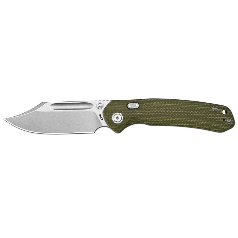 CJRB Bowie Pyrite Thumb Stud & Top Liner Lock Folding Knife Natural Micarta Handle (3.35'' Stone Wash 14C28N Steel Blade) J1942X-NM (Exclusive)