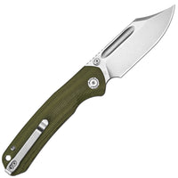 CJRB Bowie Pyrite Thumb Stud & Top Liner Lock Folding Knife Natural Micarta Handle (3.35'' Stone Wash 14C28N Steel Blade) J1942X-NM (Exclusive)