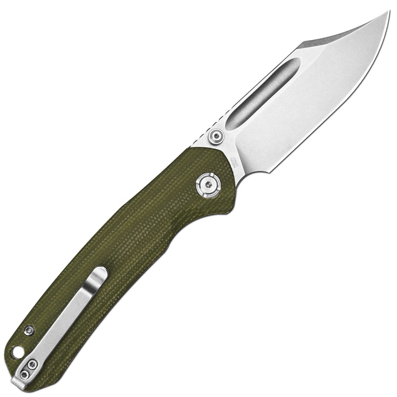 CJRB Bowie Pyrite Thumb Stud & Top Liner Lock Folding Knife Natural Micarta Handle (3.35'' Stone Wash 14C28N Steel Blade) J1942X-NM (Exclusive)