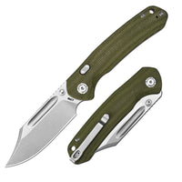CJRB Bowie Pyrite Thumb Stud & Top Liner Lock Folding Knife Natural Micarta Handle (3.35'' Stone Wash 14C28N Steel Blade) J1942X-NM (Exclusive)