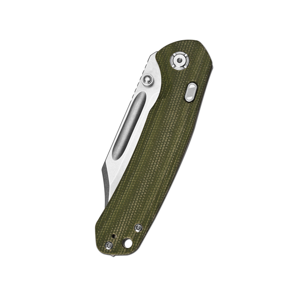 CJRB Bowie Pyrite Thumb Stud & Top Liner Lock Folding Knife Natural Micarta Handle (3.35'' Stone Wash 14C28N Steel Blade) J1942X-NM (Exclusive)