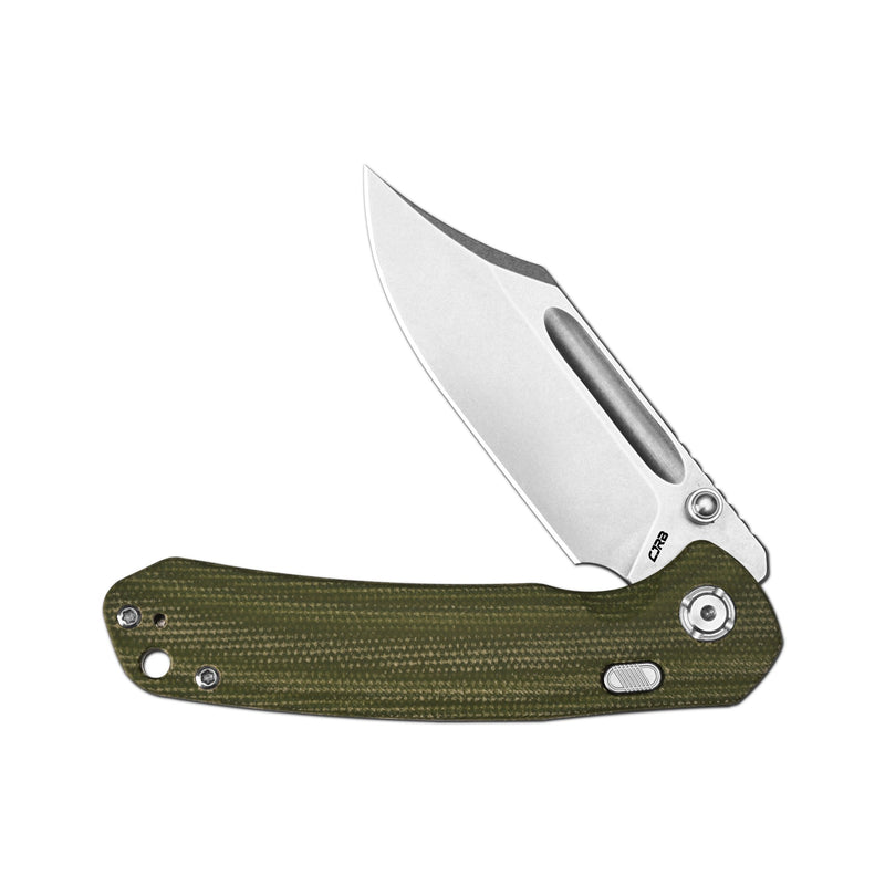 CJRB Bowie Pyrite Thumb Stud & Top Liner Lock Folding Knife Natural Micarta Handle (3.35'' Stone Wash 14C28N Steel Blade) J1942X-NM (Exclusive)