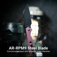 CJRB Pyrite-Light Thumb Stud & Button Lock EDC Knife, Thermochromic FRN Handle (Brown to Red), 3.34'' AR-RPM9 Black PVD Coating Blade, J1945-BRD