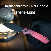 CJRB Pyrite-Light Thumb Stud & Button Lock EDC Knife, Thermochromic FRN Handle (Brown to Red), 3.34'' AR-RPM9 Black PVD Coating Blade, J1945-BRD