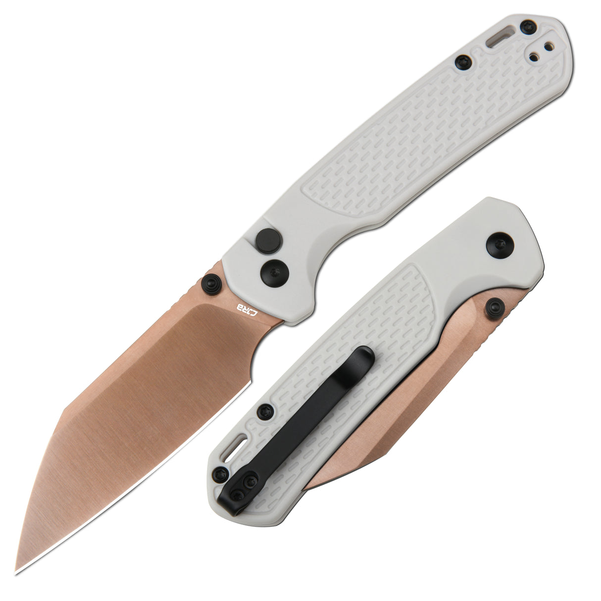 CJRB Pyrite-Light J1945 AR-RPM9 Steel Rose Gold Blade FRN Light Grey Handle Folding Knives (Exclusive)