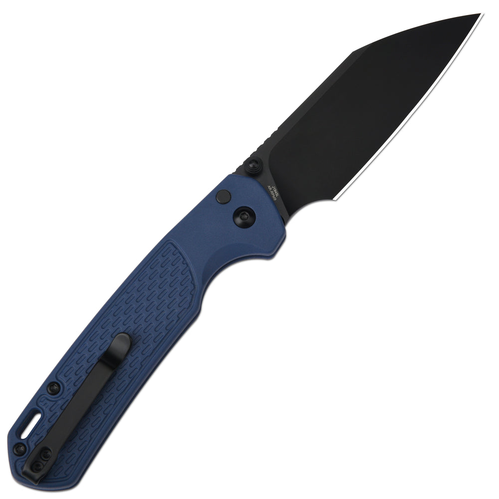 CJRB Large Pyrite-Light Button Lock with safety switch Knife Blue FRN Handle (3.7'' Black PVD Coating AR-RPM9 Blade) J1945L-BBU