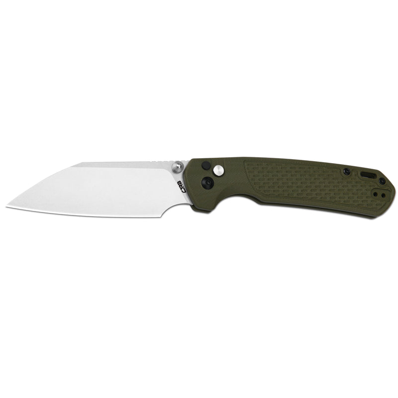 CJRB Large Pyrite-Light Button Lock with safety switch Knife G10 Handle (3.7'' Stone Wash AR-RPM9 Blade) J1945L-GN