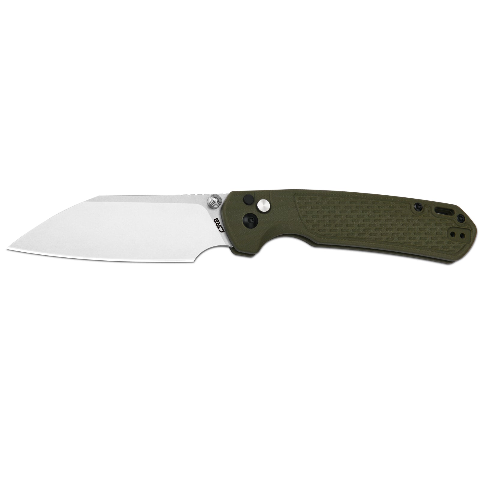 CJRB Large Pyrite-Light Button Lock with safety switch Knife G10 Handle (3.7'' Stone Wash AR-RPM9 Blade) J1945L-GN