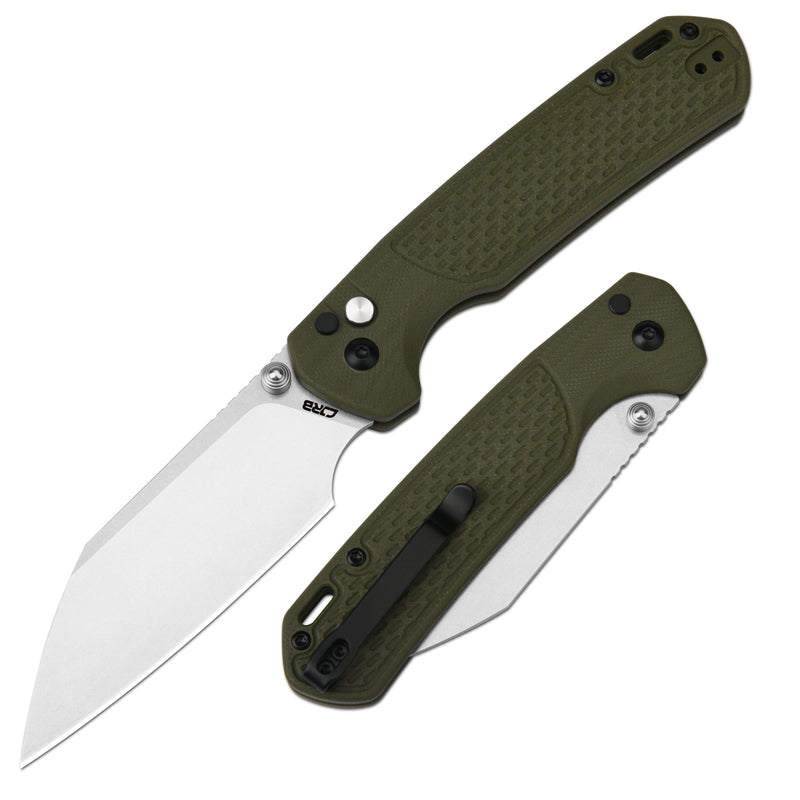 CJRB Large Pyrite-Light Button Lock with safety switch Knife G10 Handle (3.7'' Stone Wash AR-RPM9 Blade) J1945L-GN