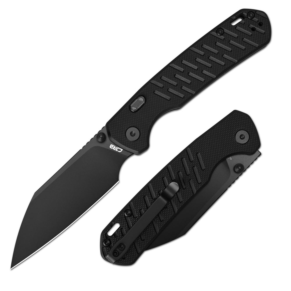 CJRB Pyrite-Light Thumb Stud & Top Liner Lock Folding Knife Black G10 Textured Handle (3.34'' AR-RPM9 Steel Black PVD Coating Blade) J1945X-BBK