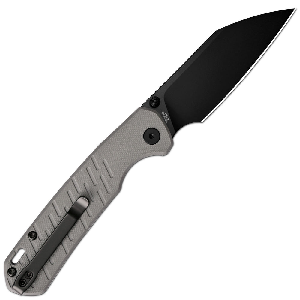 CJRB Pyrite-Light Thumb Stud & Top Liner Lock Folding Knife Gray G10 Textured Handle (3.34'' AR-RPM9 Steel Black PVD Coating Blade) J1945X-BGY