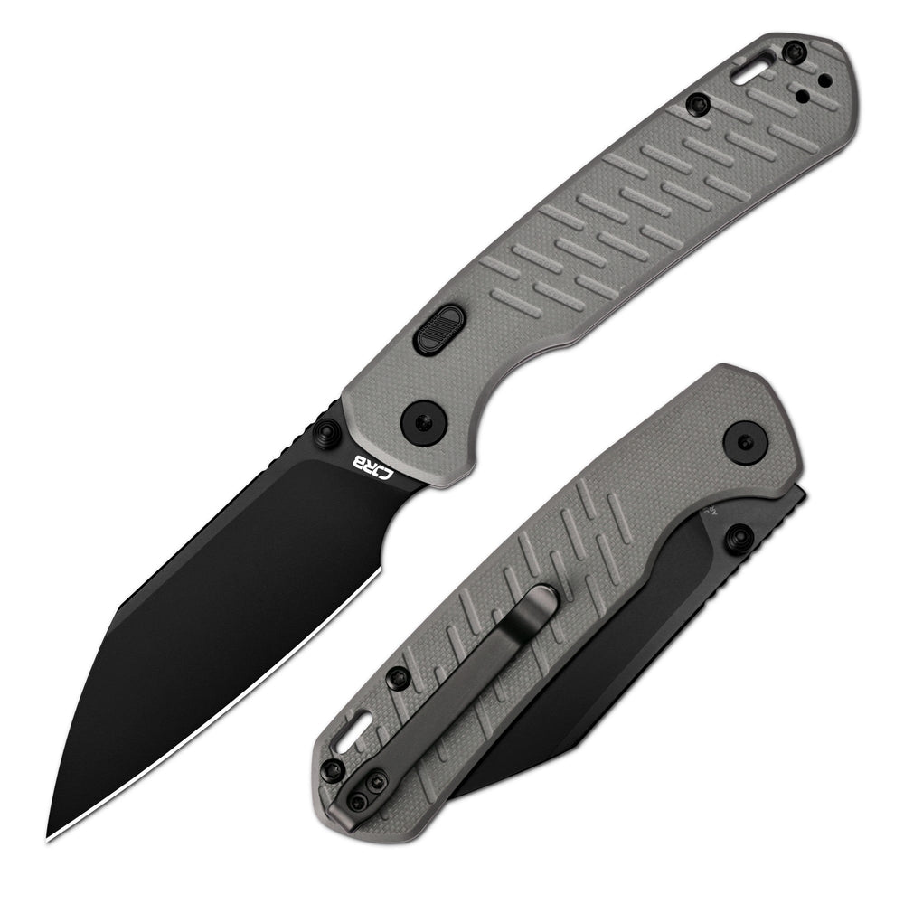 CJRB Pyrite-Light Thumb Stud & Top Liner Lock Folding Knife Gray G10 Textured Handle (3.34'' AR-RPM9 Steel Black PVD Coating Blade) J1945X-BGY