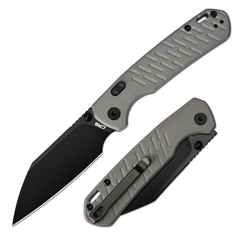 CJRB Pyrite-Light Thumb Stud & Top Liner Lock Folding Knife Gray G10 Textured Handle (3.34'' AR-RPM9 Steel Black PVD Coating Blade) J1945X-BGY