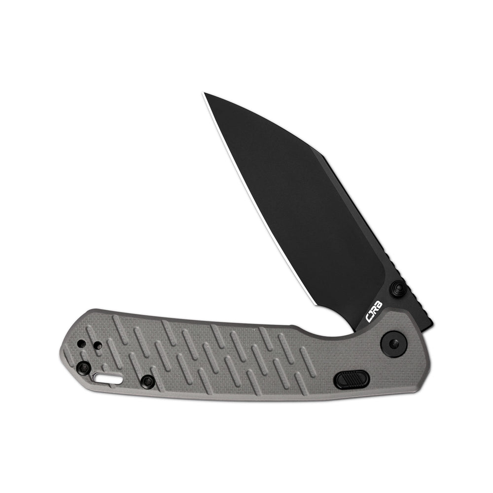 CJRB Pyrite-Light Thumb Stud & Top Liner Lock Folding Knife Gray G10 Textured Handle (3.34'' AR-RPM9 Steel Black PVD Coating Blade) J1945X-BGY