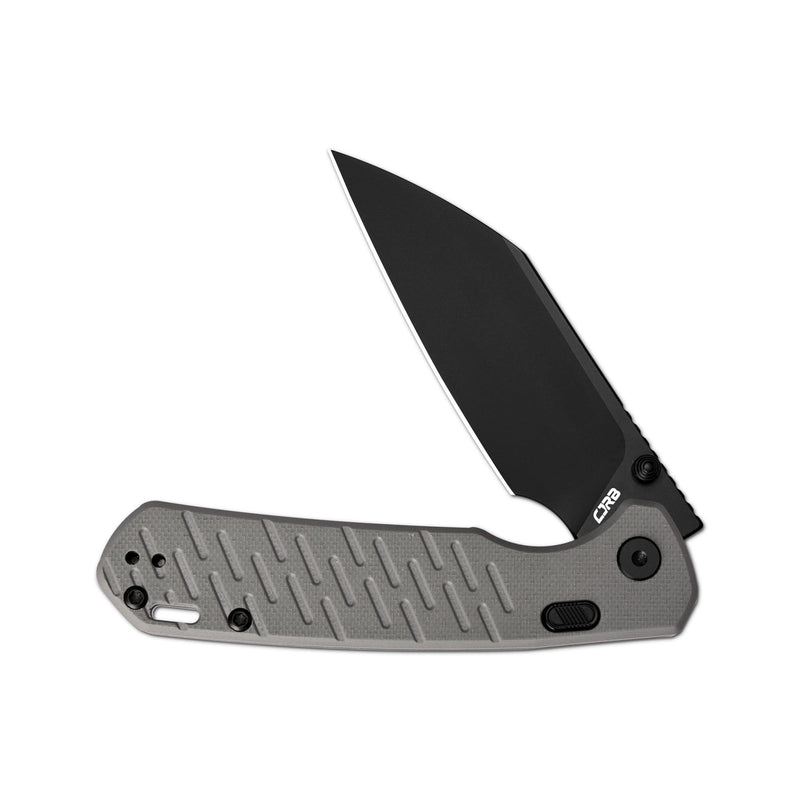 CJRB Pyrite-Light Thumb Stud & Top Liner Lock Folding Knife Gray G10 Textured Handle (3.34'' AR-RPM9 Steel Black PVD Coating Blade) J1945X-BGY