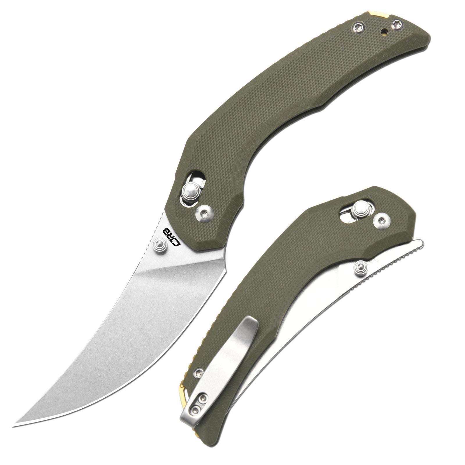 CJRB Nanner Front Flipper Crossbar lock Knife Green G10 Handle (3.23'' Stone Polish AR-RPM9 Blade) J1955-GN