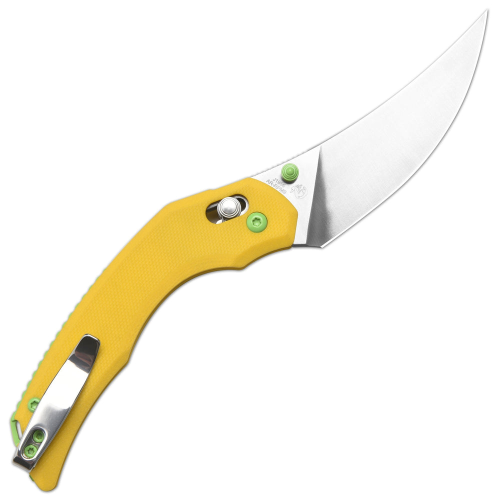 CJRB Nanner Front Flipper Crossbar lock Knife Yellow G10 Handle (3.23'' Sand Polish AR-RPM9 Blade) J1955-YE