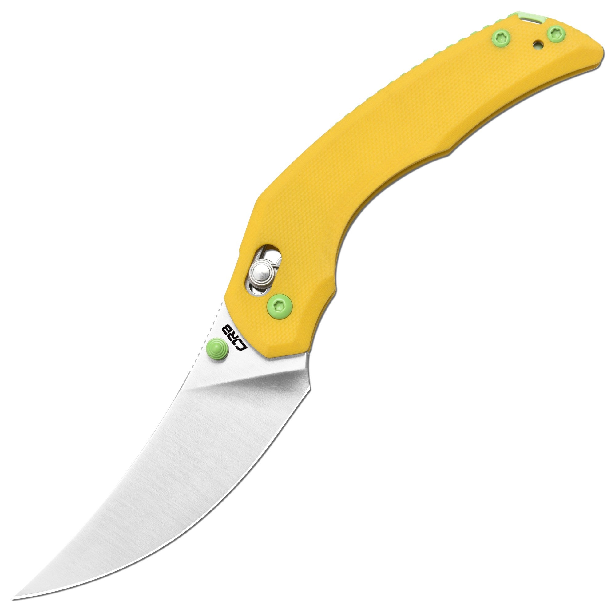 CJRB Nanner Front Flipper Crossbar lock Knife Yellow G10
