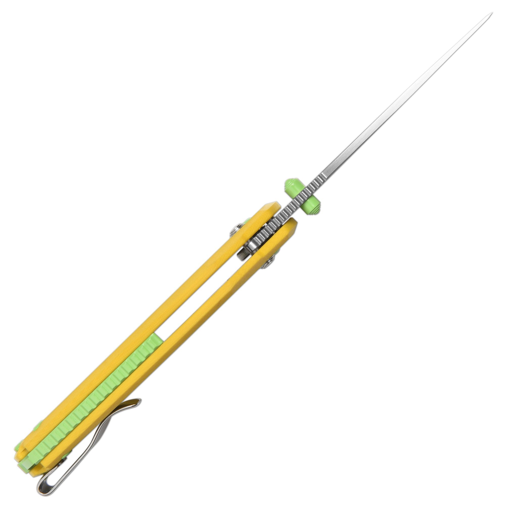 CJRB Nanner Front Flipper Crossbar lock Knife Yellow G10