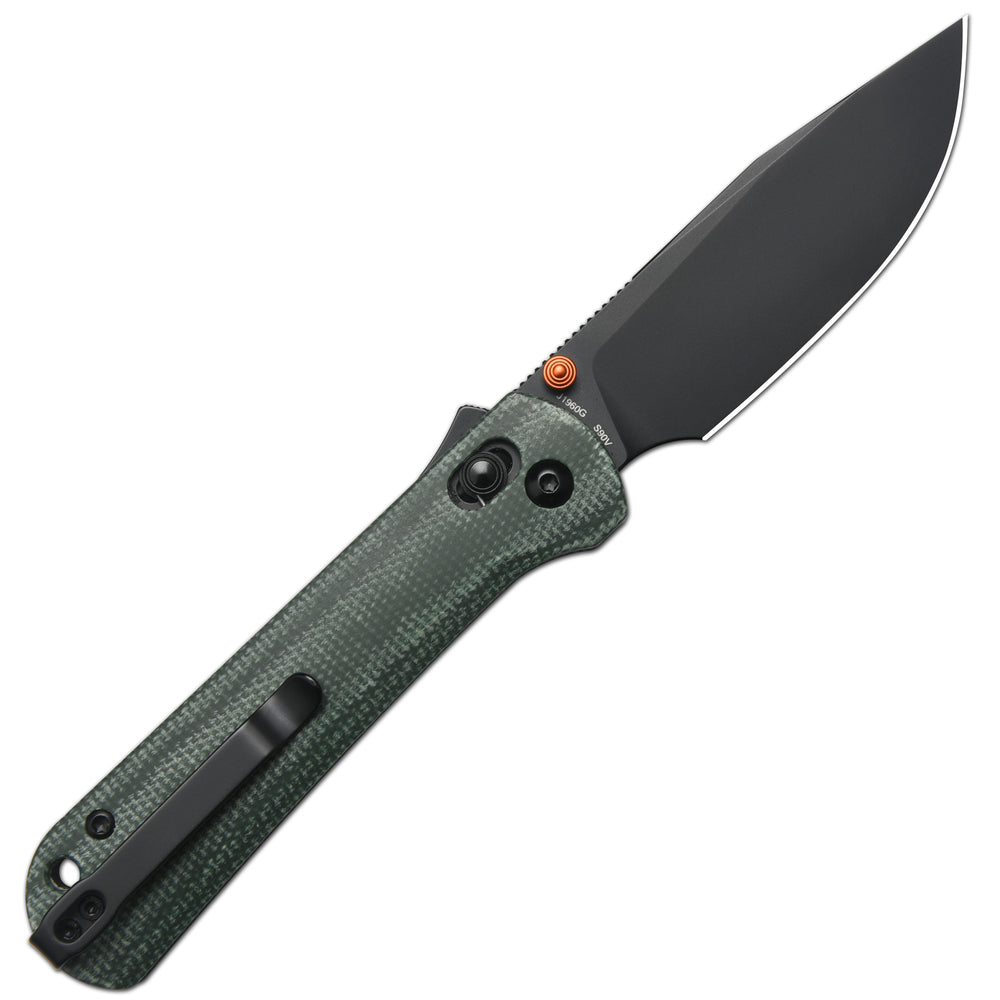CJRB Bolt Thumbs Stud Recoil Lock Knife Green Micarta Handle (3.25'' Black PVD Coating S90V Blade) J1960G-BMGN