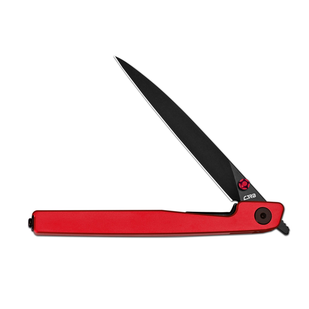 CJRB Lanky Thumb Stud & Liner Lock Knife Red Aluminum Handle (3.58'' Sandvik 14C28N Black PVD Coating Blade) J1965-BRE (Exclusive)