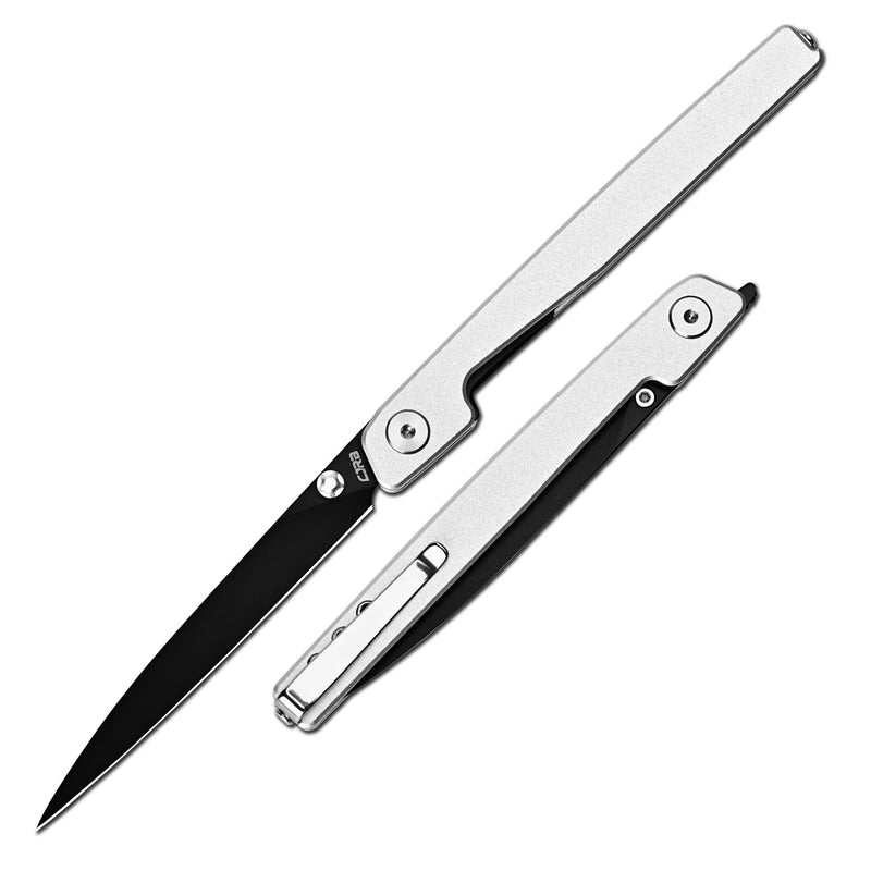 CJRB Lanky Thumb Stud & Liner Lock Knife Sliver Aluminum Handle (3.58'' Sandvik 14C28N Black PVD Coating Blade) J1965-SLV