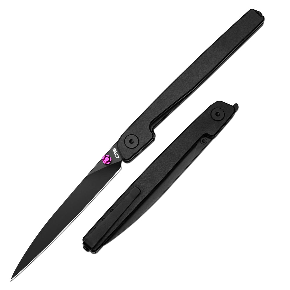 CJRB Lanky Thumb Stud & Front Flipper Liner Lock EDC Knife Steel Handle Steel Clip(3.58'' CPM S90V Black PVD Coating Blade) J1965G-BBK