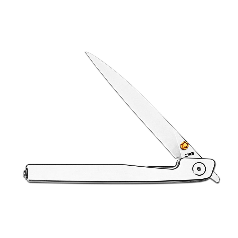 CJRB Lanky Thumb Stud & Front Flipper Liner Lock EDC Knife Steel Handle Steel Clip(3.58'' CPM S90V Stone Wash Blade) J1965G-ST