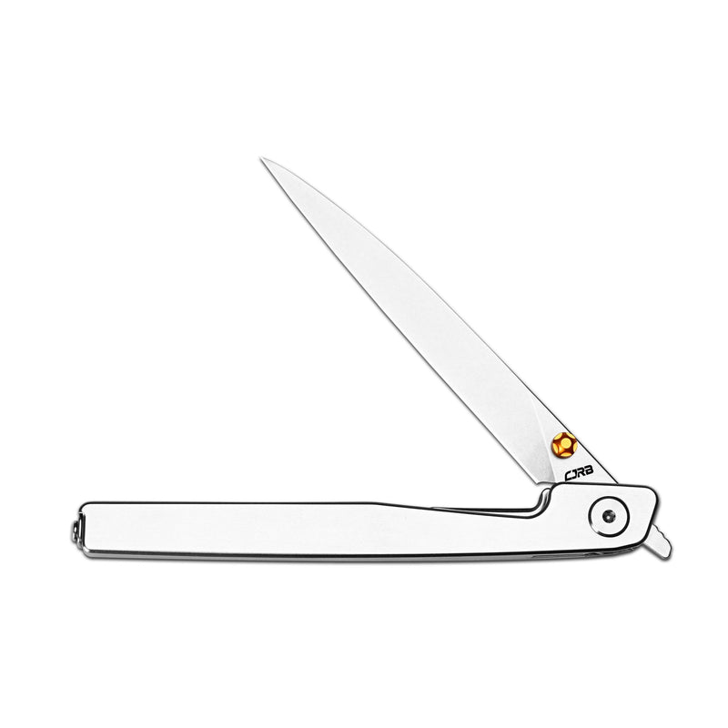 CJRB Lanky Thumb Stud & Front Flipper Liner Lock EDC Knife Steel Handle Steel Clip(3.58'' CPM S90V Stone Wash Blade) J1965G-ST