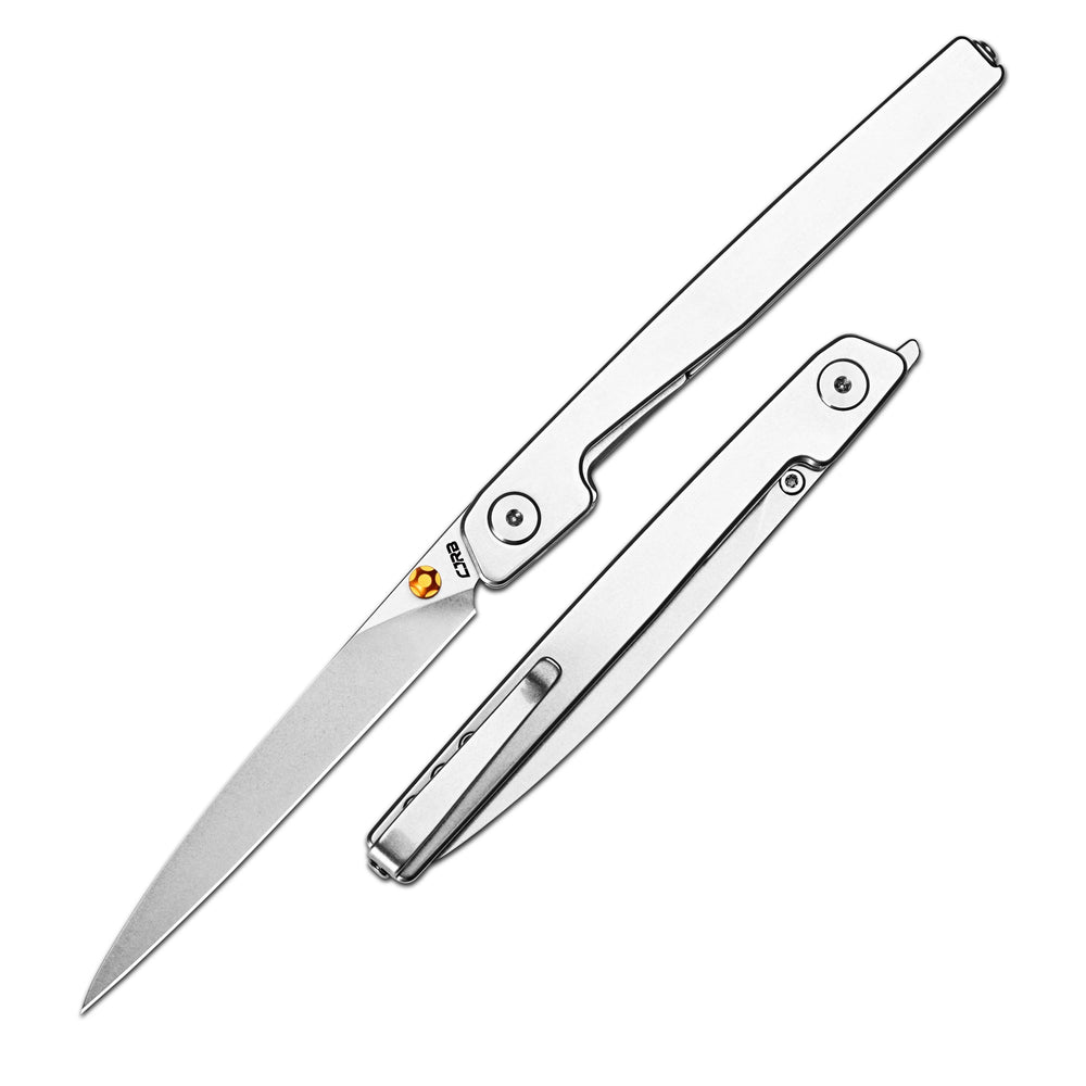 CJRB Lanky Thumb Stud & Front Flipper Liner Lock EDC Knife Steel Handle Steel Clip(3.58'' CPM S90V Stone Wash Blade) J1965G-ST
