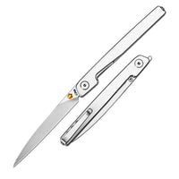 CJRB Lanky Thumb Stud & Front Flipper Liner Lock EDC Knife Steel Handle Steel Clip(3.58'' CPM S90V Stone Wash Blade) J1965G-ST